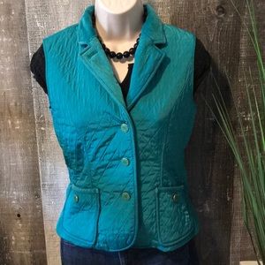 Talbots Petite Aqua Green Quilted Vest